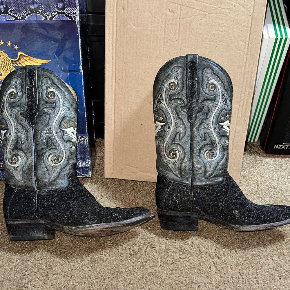 El General stingray skin men’s Black and Gray Western Boots with belt and wallet - Picture 5 of 13